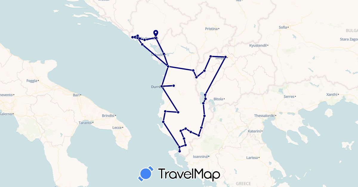 TravelMap itinerary: driving in Albania, Montenegro, Macedonia (Europe)